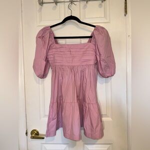 The A&F Emerson Poplin Puff Sleeve Mini Dress in pink